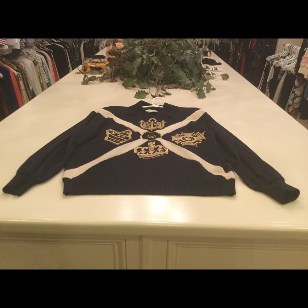 St John Sportswear Top - Navy Blue, Gold, White